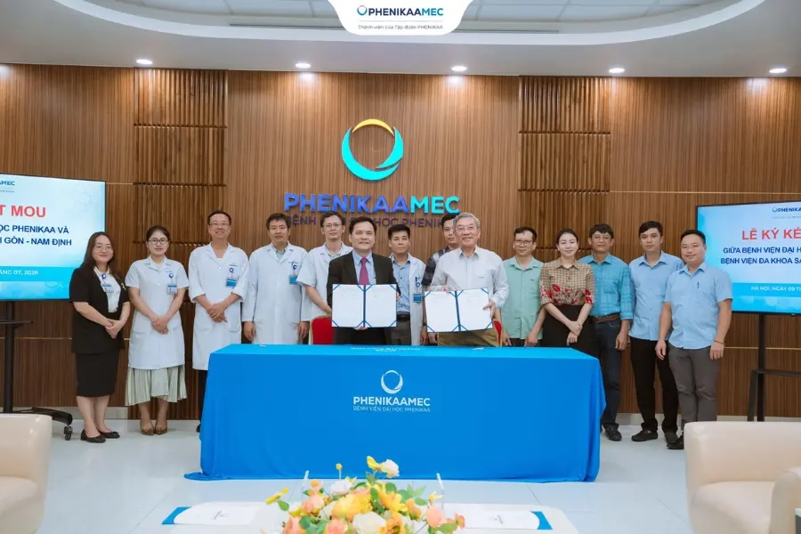 Bệnh viện Đại học Phenikaa và Bệnh viện Đa khoa Sài Gòn - Nam Định ký kết Biên bản ghi nhớ hợp tác