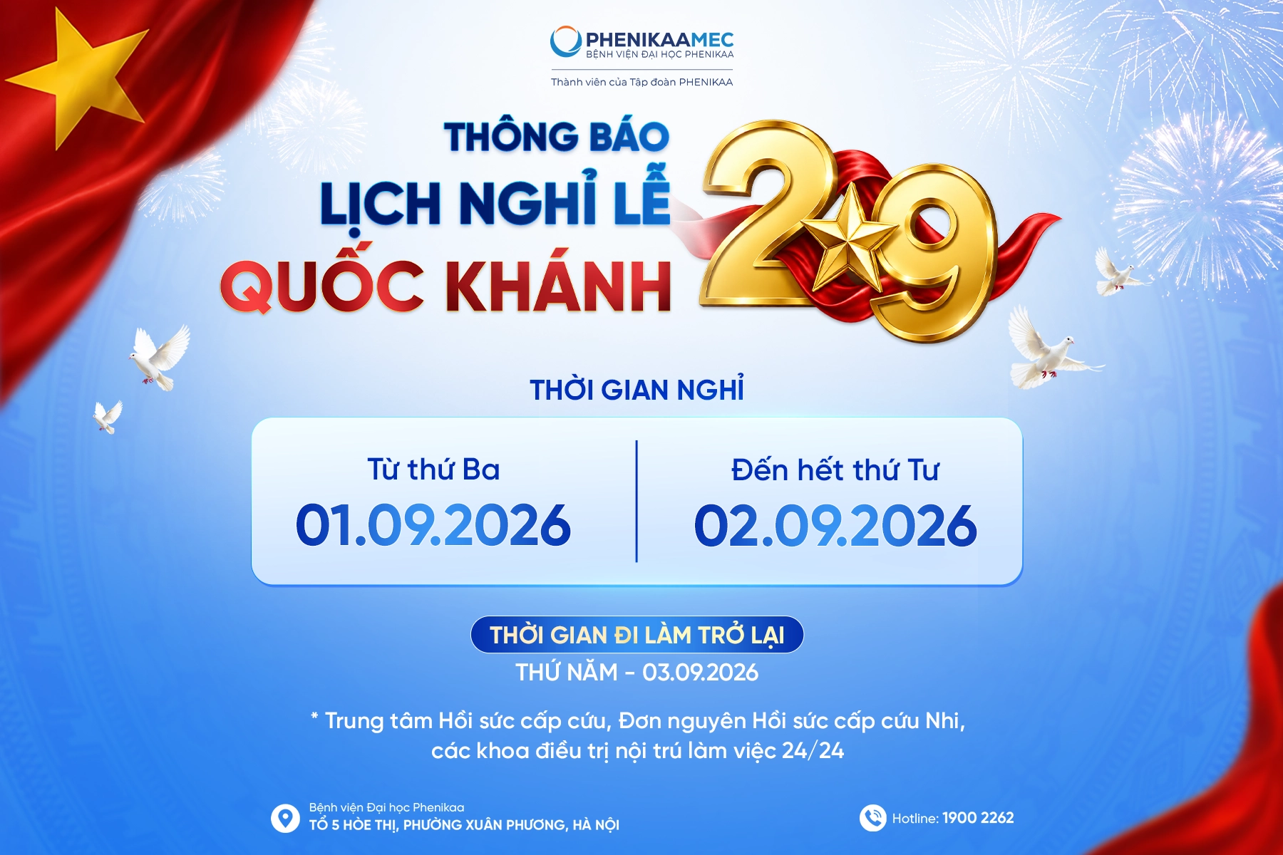 Thông báo nghỉ Lễ Quốc khánh 2/9/2026