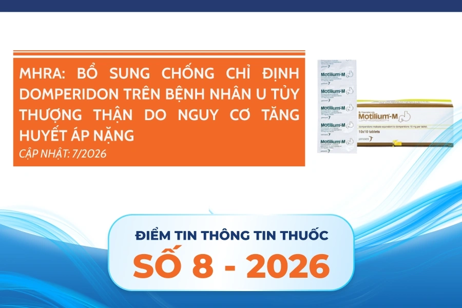 MHRA: Bổ sung chống chỉ định Domperidon trên bệnh nhân u tủy thượng thận do nguy cơ tăng huyết áp nặng