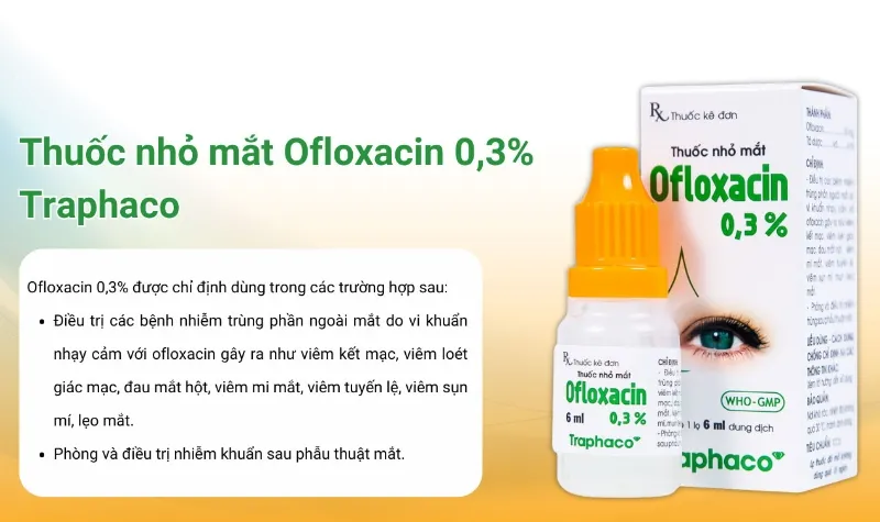 Thuốc nhỏ Ofloxacin 0,3% trị đau mắt đỏ