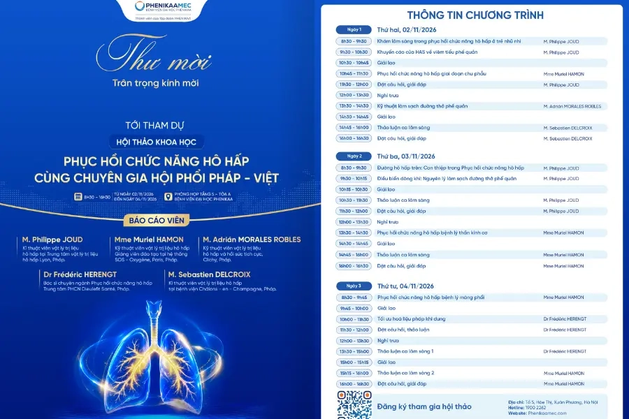Thư mời tham dự Hội thảo Khoa học “Phục hồi chức năng hô hấp cùng chuyên gia Hội Phổi Pháp - Việt”