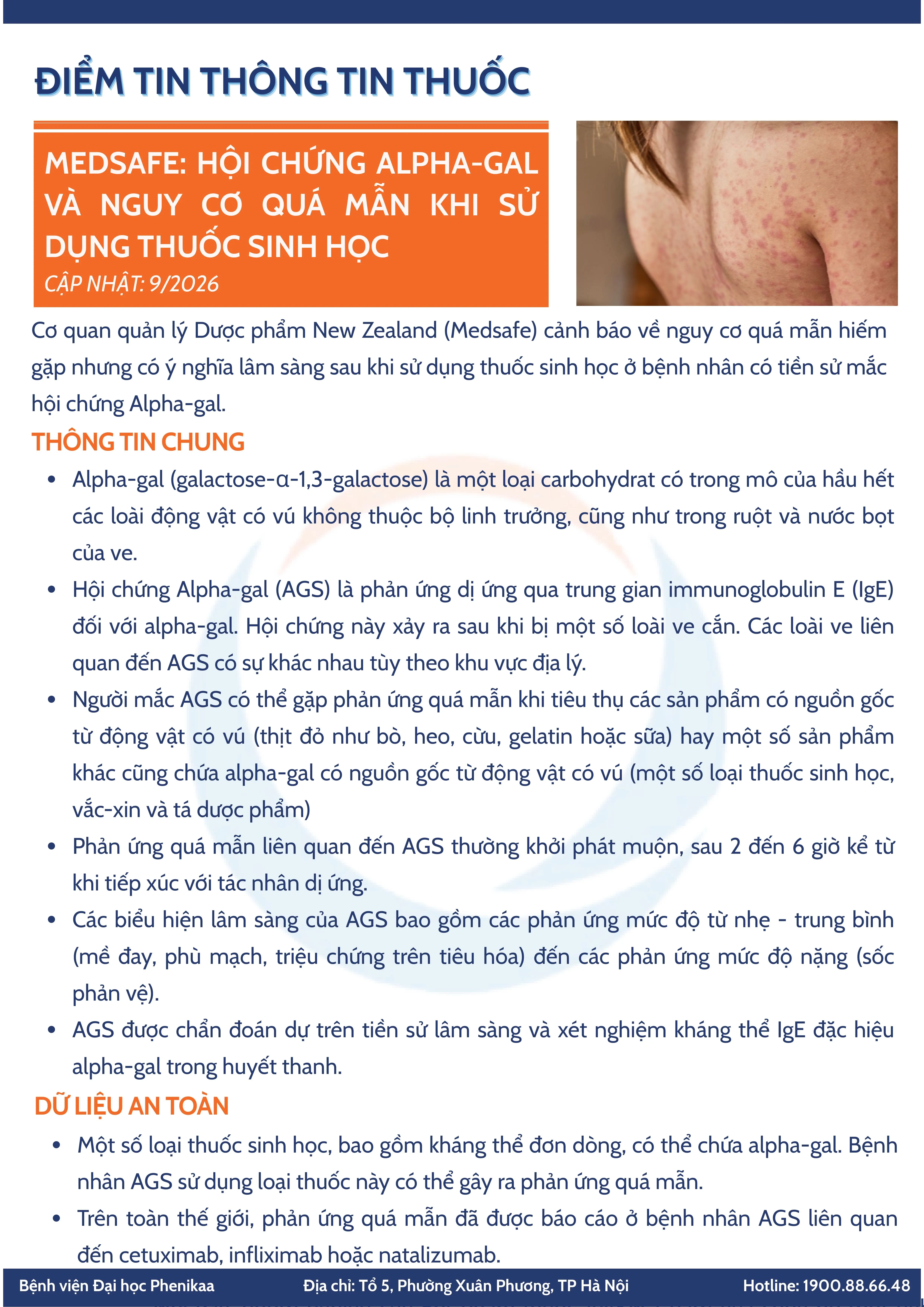 Medsafe: Hội chứng Alpha-gal và nguy cơ quá mẫn khi sử dụng thuốc sinh học