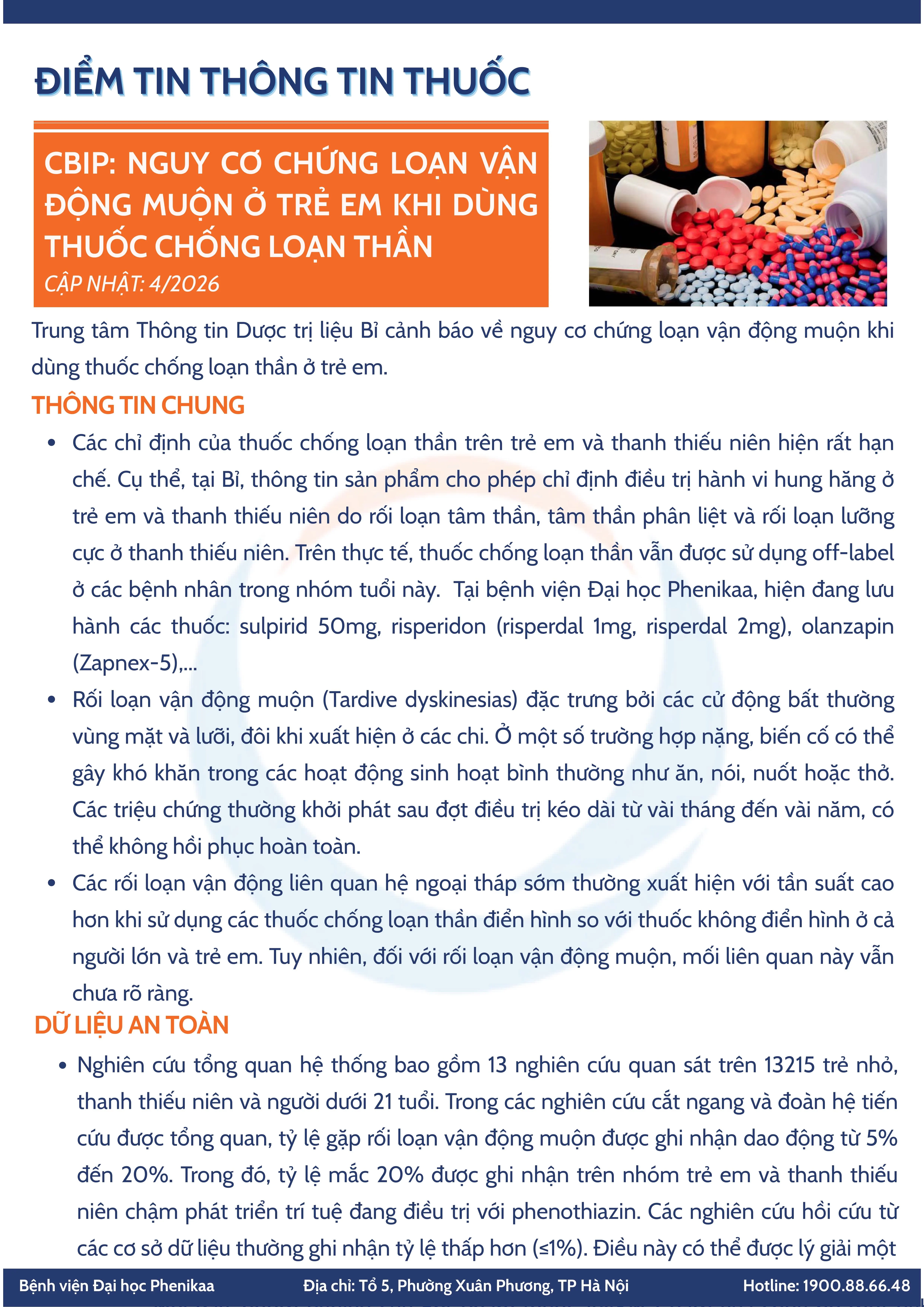 Cbip: Nguy cơ chứng loạn vận động muộn ở trẻ em khi dùng thuốc chống loạn thần