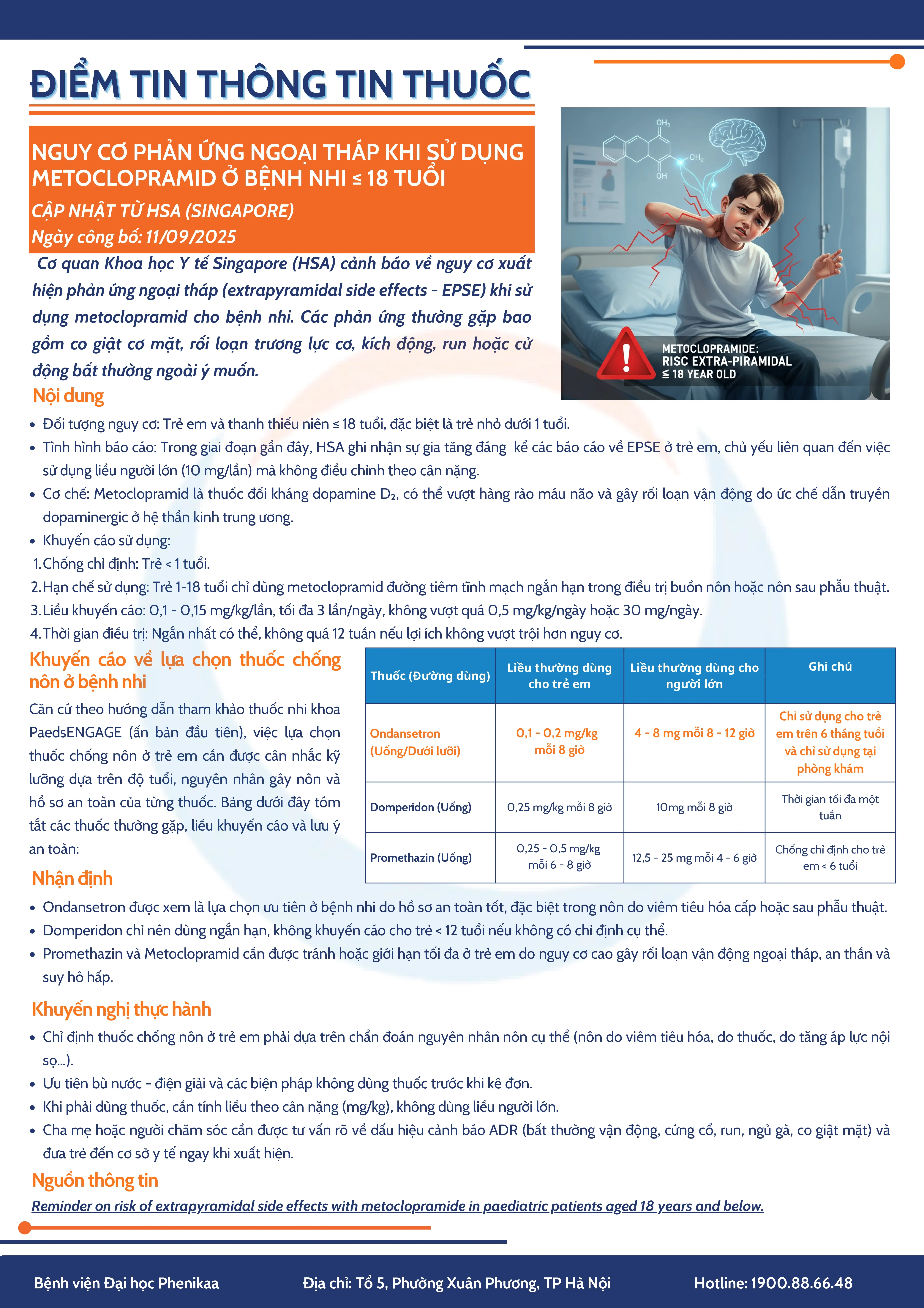NGUY CƠ PHẢN ỨNG NGOẠI THÁP KHI SỬ DỤNG METOCLOPRAMID Ở BỆNH NHI ≤ 18 TUỔI