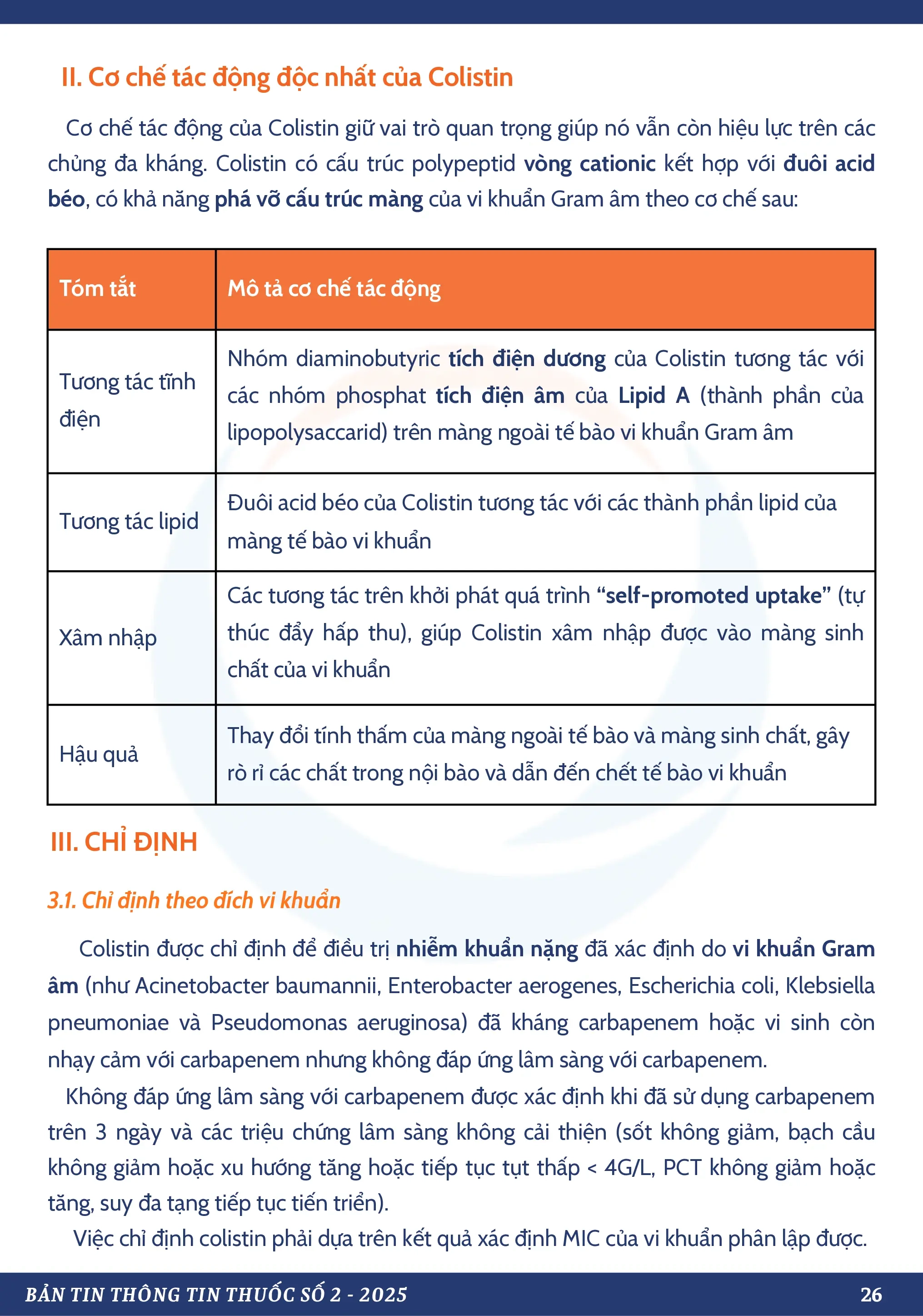 COLISTIN – LỰA CHỌN CUỐI TRONG ĐIỀU TRỊ NHIỄM KHUẨN GRAM ÂM ĐA KHÁNG