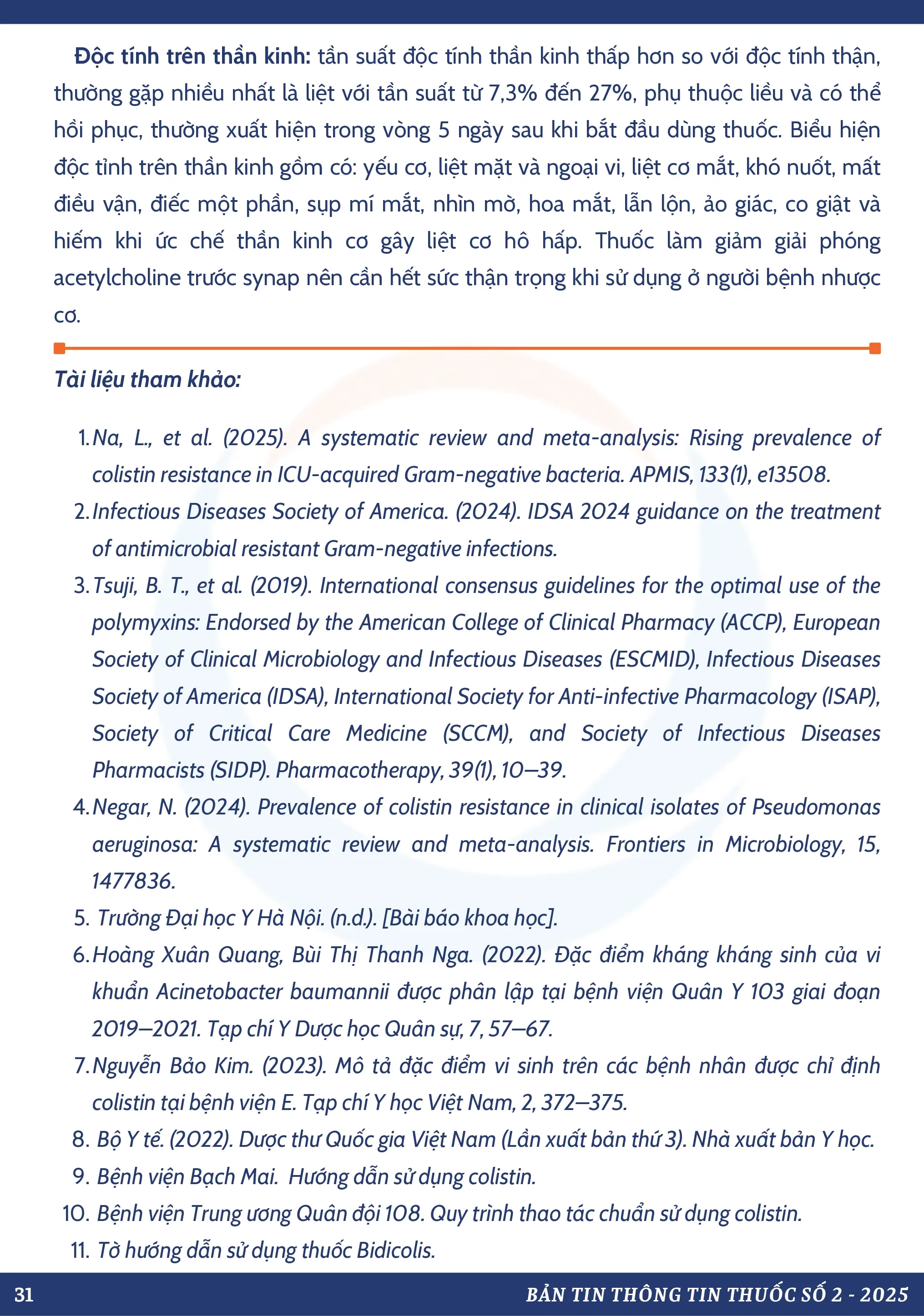 COLISTIN – LỰA CHỌN CUỐI TRONG ĐIỀU TRỊ NHIỄM KHUẨN GRAM ÂM ĐA KHÁNG