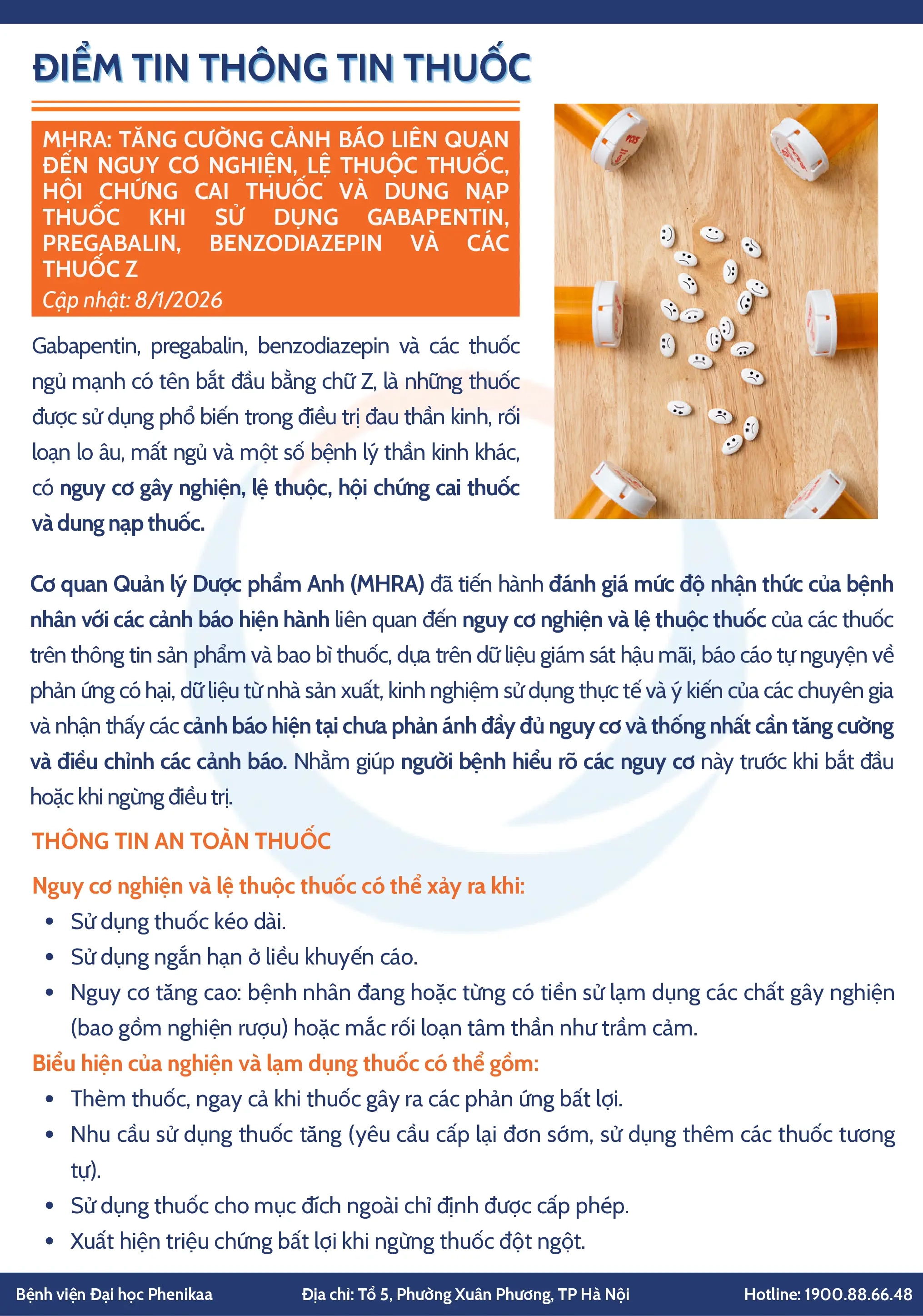 MHRA: TĂNG CƯỜNG CẢNH BÁO LIÊN QUAN ĐẾN NGUY CƠ NGHIỆN, LỆ THUỘC THUỐC, HỘI CHỨNG CAI THUỐC VÀ DUNG NẠP THUỐC KHI SỬ DỤNG GABAPENTIN, PREGABALIN, BENZODIAZEPIN VÀ CÁC THUỐC Z
