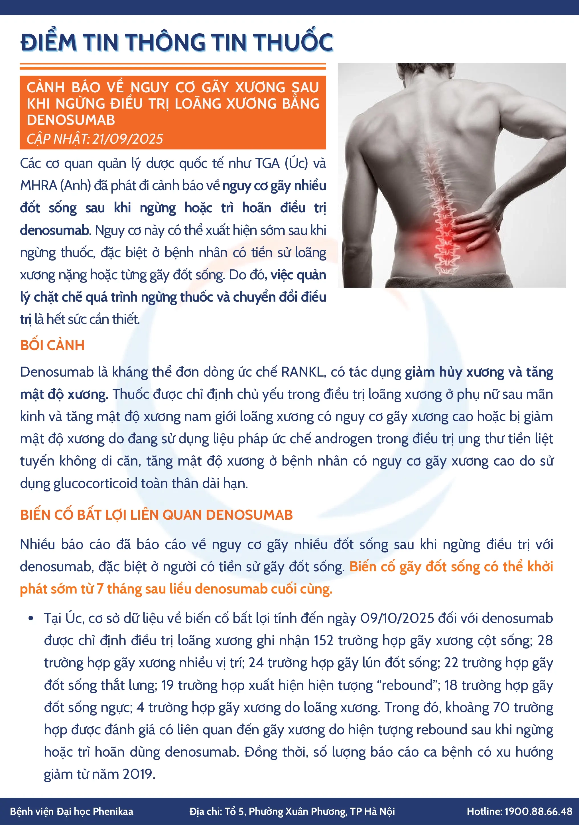 CẢNH BÁO VỀ NGUY CƠ GÃY XƯƠNG SAU KHI NGỪNG ĐIỀU TRỊ LOÃNG XƯƠNG BẰNG DENOSUMAB