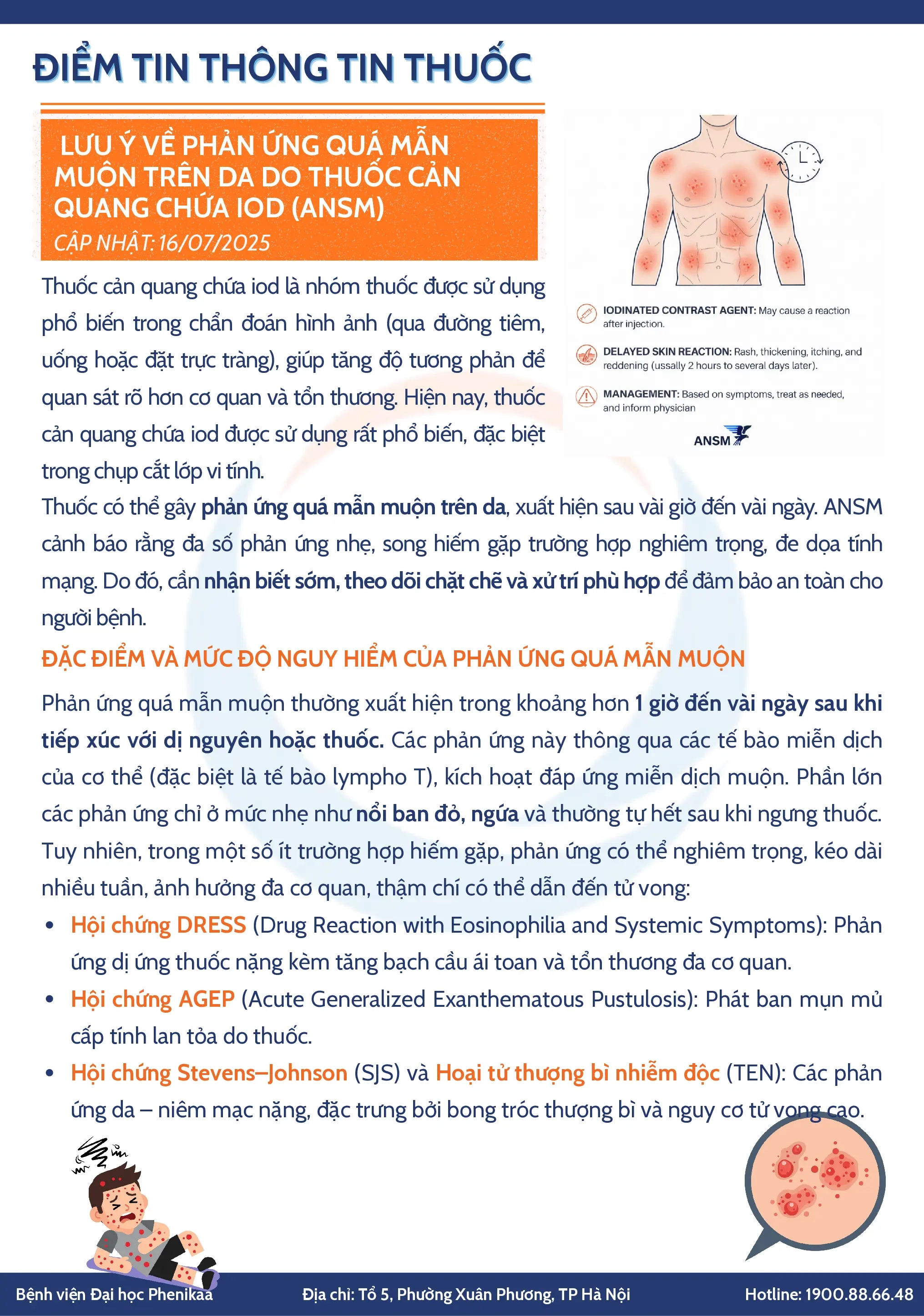 LƯU Ý VỀ PHẢN ỨNG QUÁ MẪN MUỘN TRÊN DA DO THUỐC CẢN QUANG CHỨA IOD (ANSM)