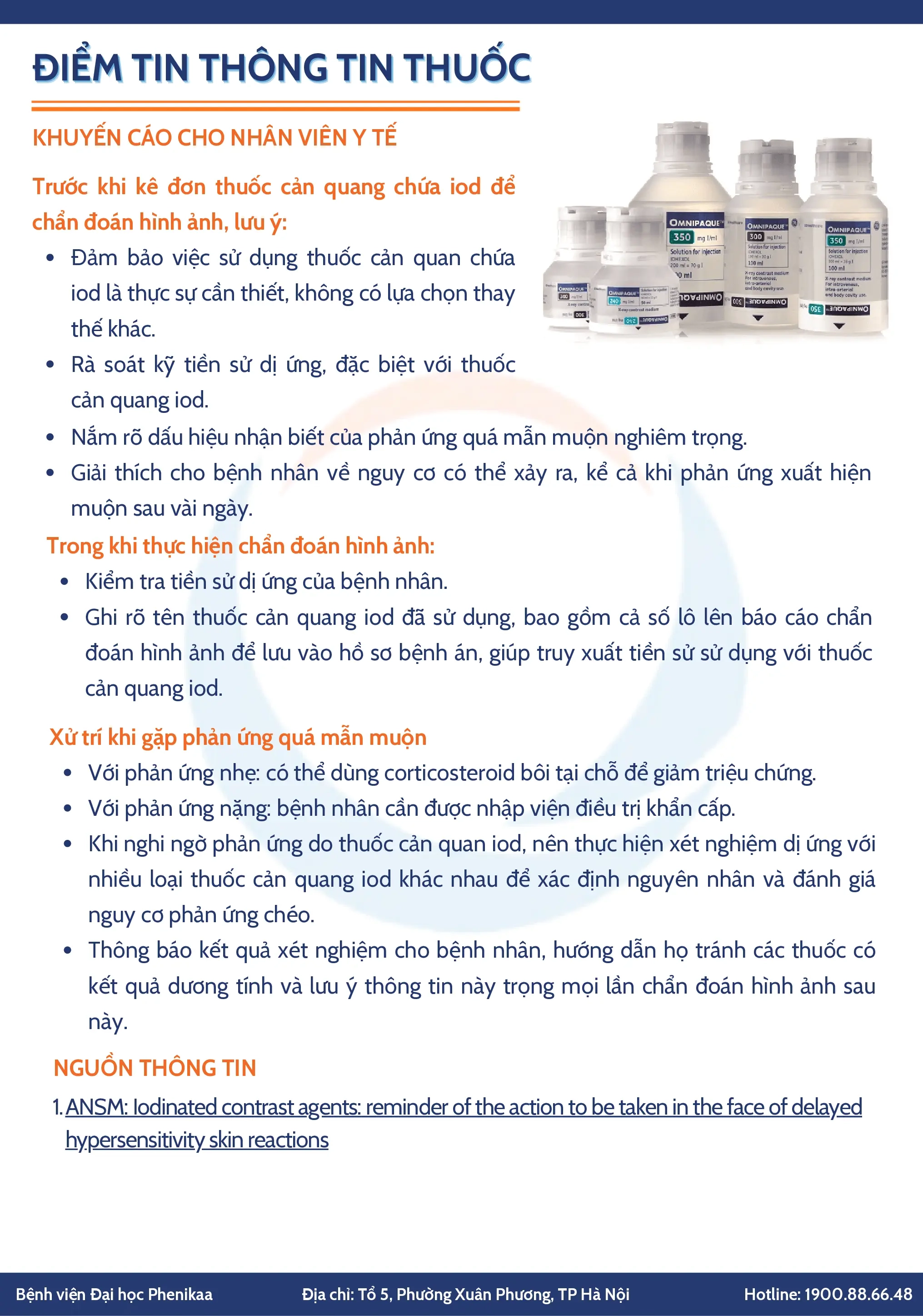 LƯU Ý VỀ PHẢN ỨNG QUÁ MẪN MUỘN TRÊN DA DO THUỐC CẢN QUANG CHỨA IOD (ANSM)