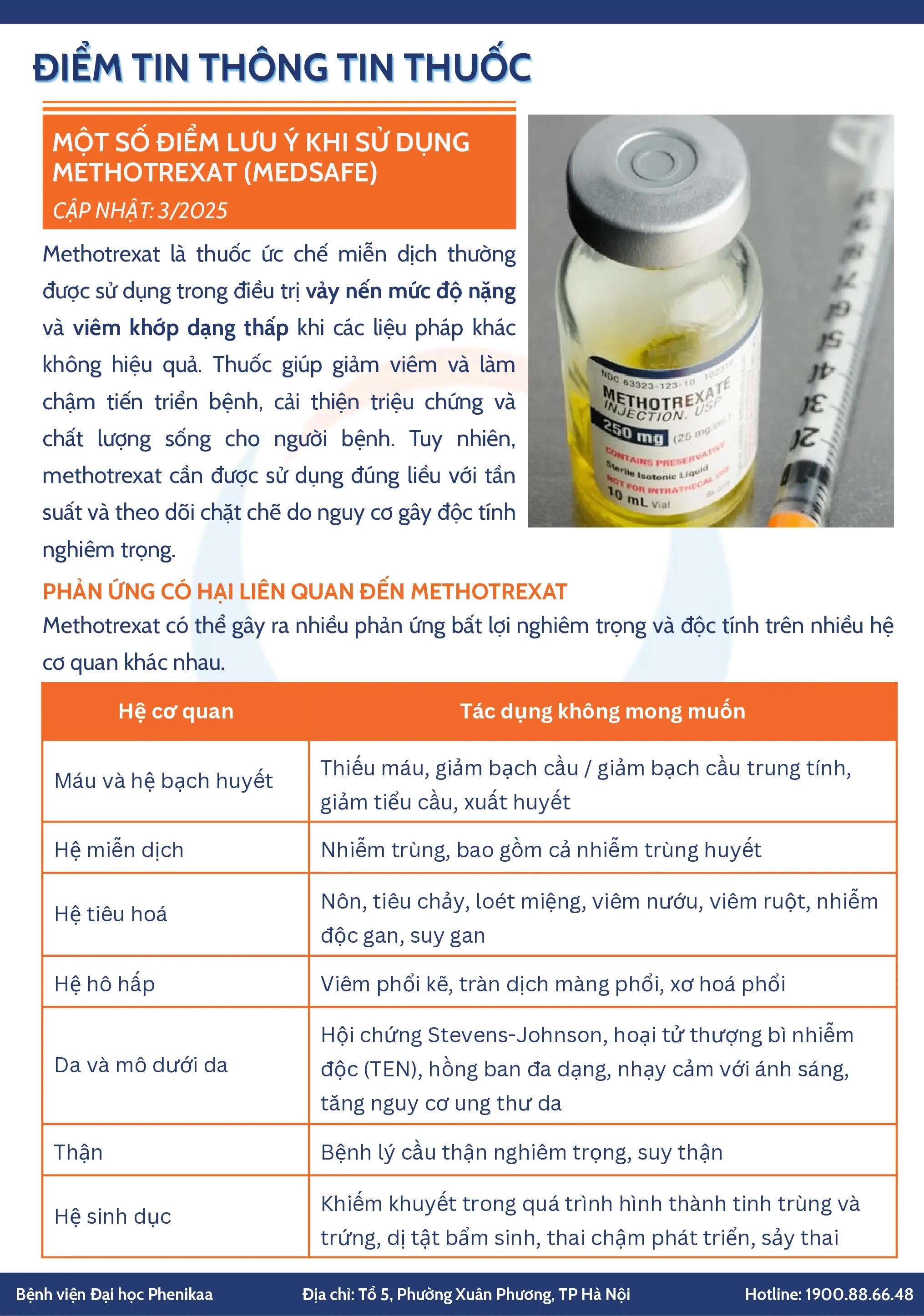 MỘT SỐ ĐIỂM LƯU Ý KHI SỬ DỤNG METHOTREXAT (MEDSAFE)