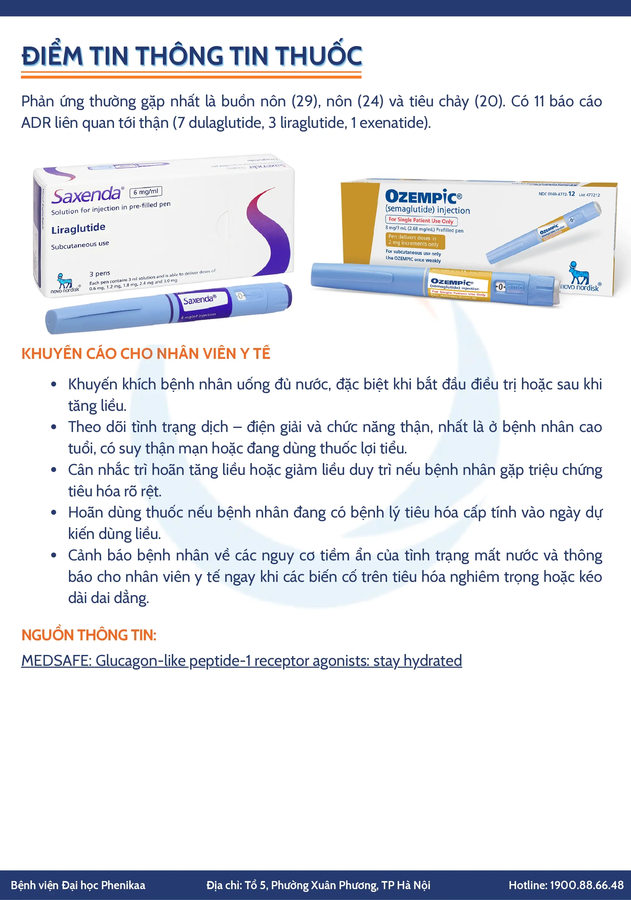 MEDSAFE: CẢNH BÁO VỀ CÁC TÁC DỤNG KHÔNG MONG MUỐN TRÊN TIÊU HÓA KHI SỬ DỤNG THUỐC CHỦ VẬN THỤ THỂ GLP-1
