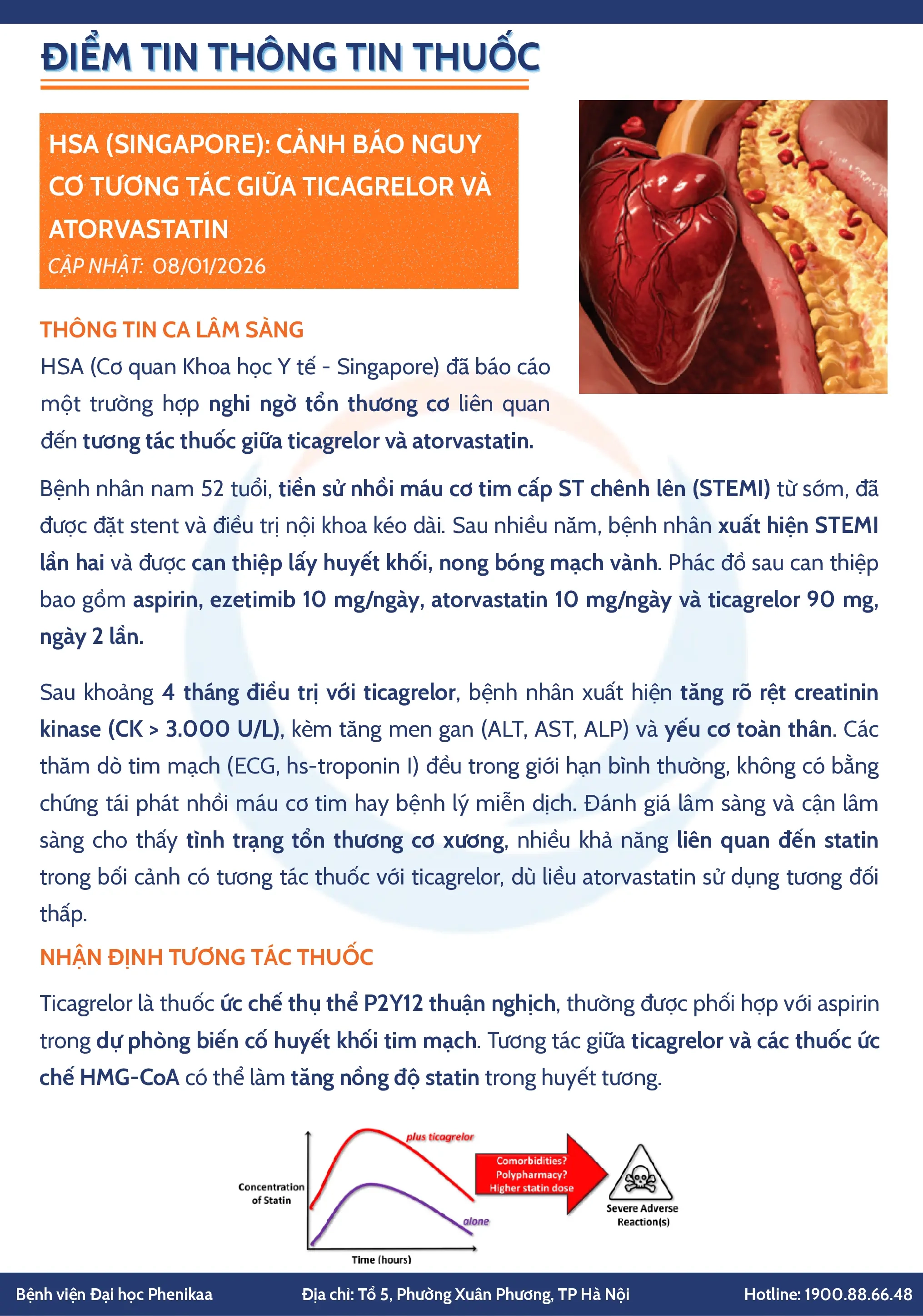 HSA (SINGAPORE): CẢNH BÁO NGUY CƠ TƯƠNG TÁC GIỮA TICAGRELOR VÀ ATORVASTATIN