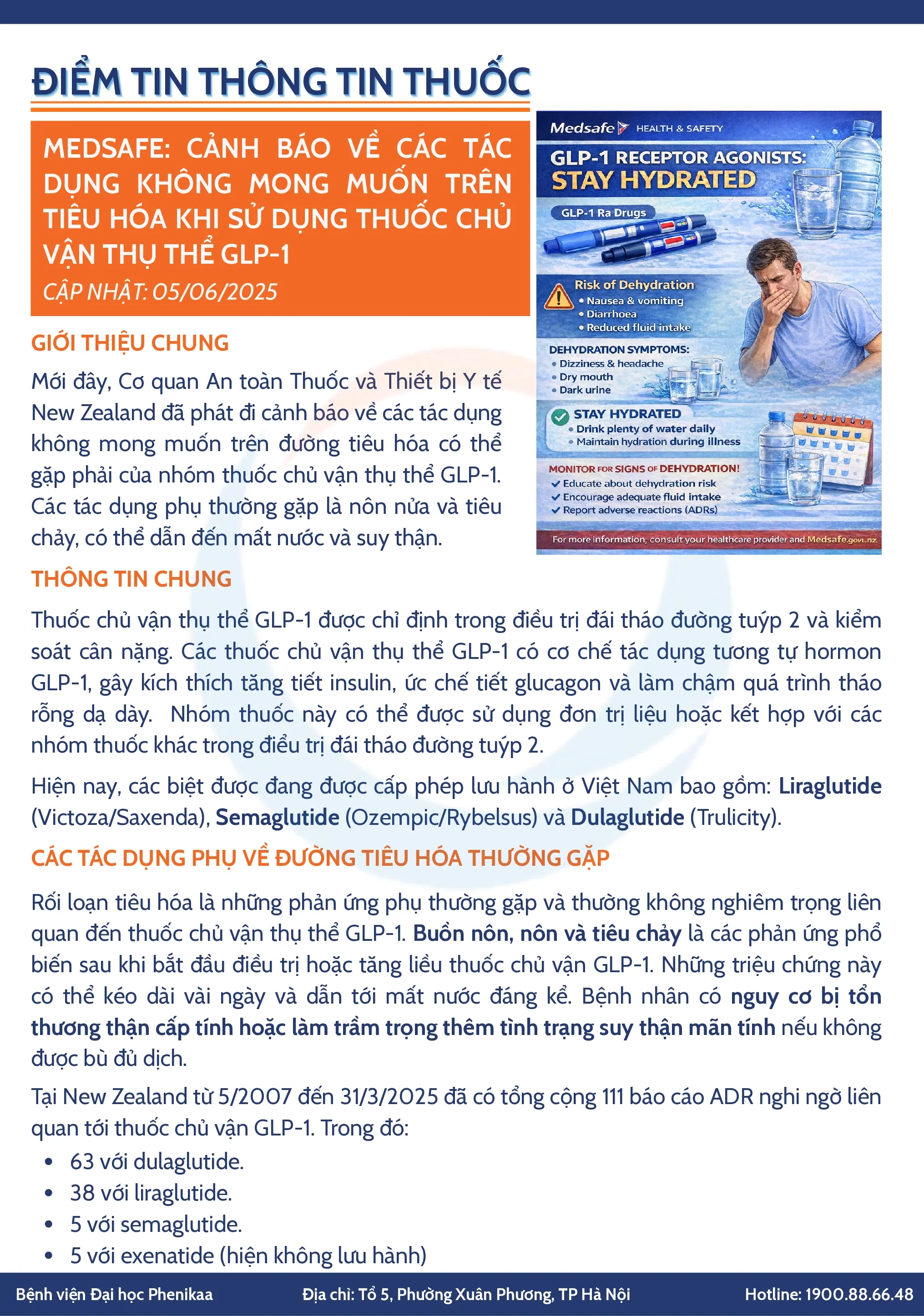 MEDSAFE: CẢNH BÁO VỀ CÁC TÁC DỤNG KHÔNG MONG MUỐN TRÊN TIÊU HÓA KHI SỬ DỤNG THUỐC CHỦ VẬN THỤ THỂ GLP-1