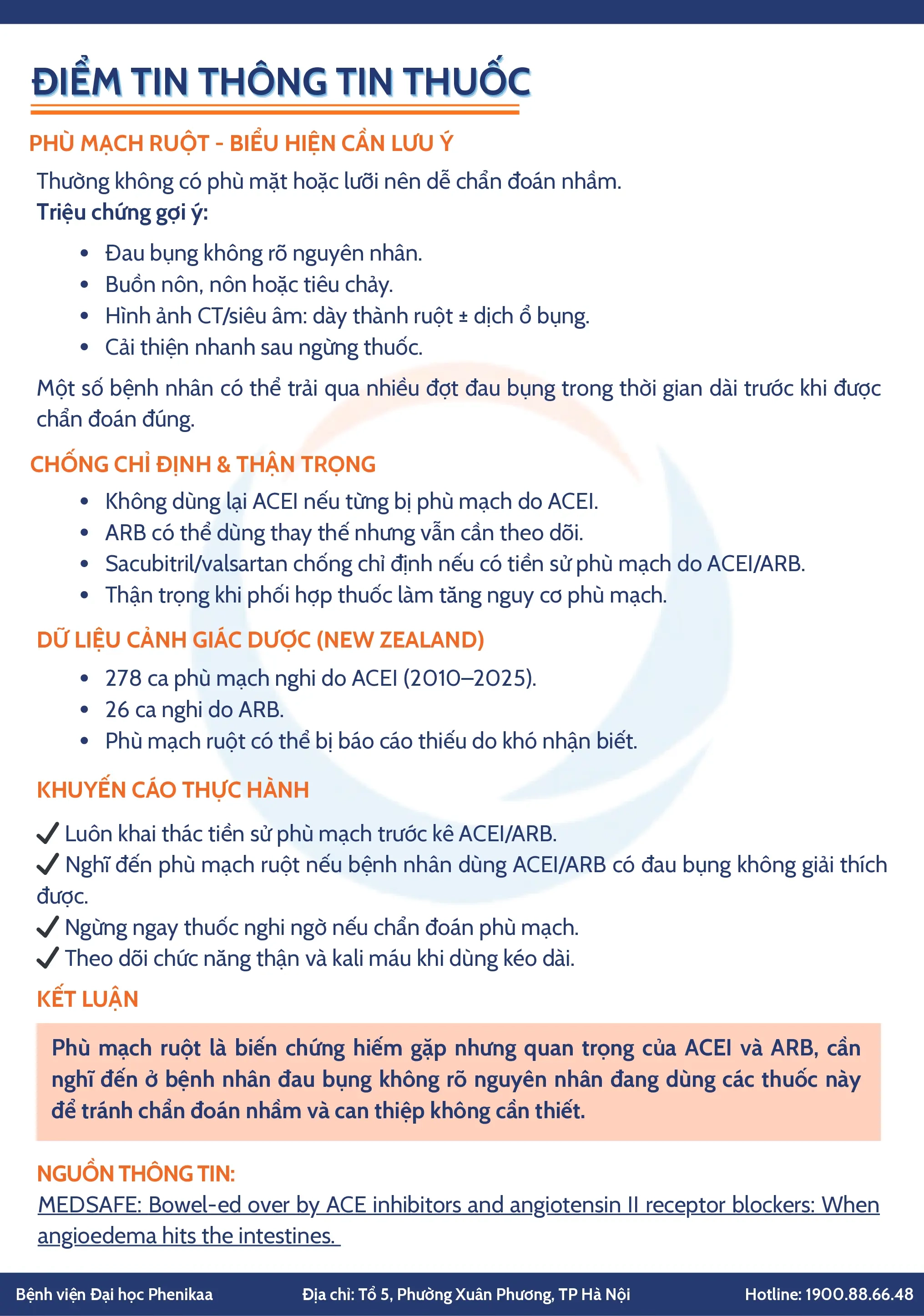 MEDSAFE: TÁC DỤNG PHỤ NGHIÊM TRỌNG CỦA THUỐC ỨC CHẾ ENZYM CHUYỂN ANGIOTENSIN VÀ THUỐC CHẸN THỤ THỂ AT1 CỦA ANGIOTENSIN II: PHÙ MẠCH RUỘT