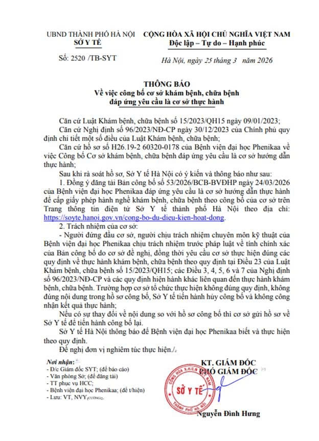 công bố cơ sở khám bệnh chữa bệnh đáp ứng yêu cầu là cơ sở hướng dẫn thực hành