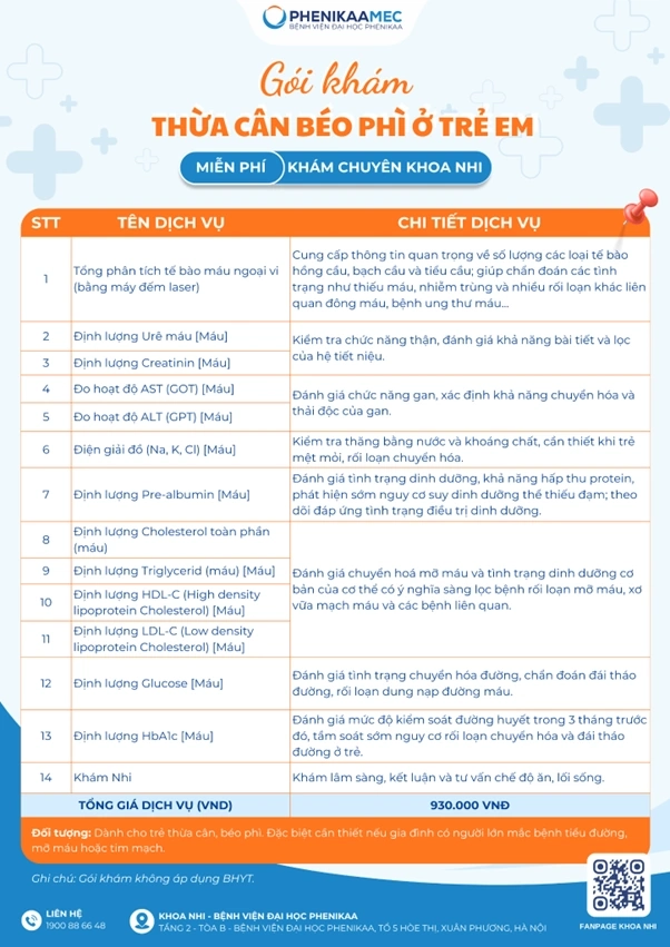 bảng giá Gói khám thừa cân – béo phì ở trẻ em