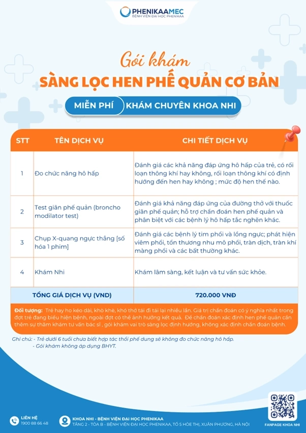 bảng giá Gói khám sàng lọc hen phế quản cơ bản