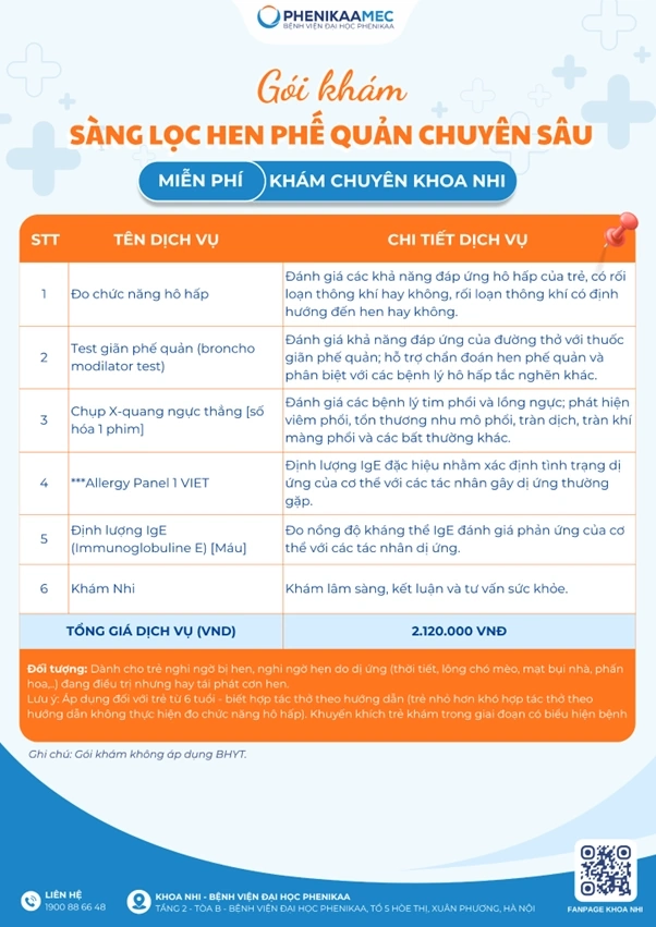 Bảng giá Gói khám sàng lọc hen phế quản chuyên sâu 
