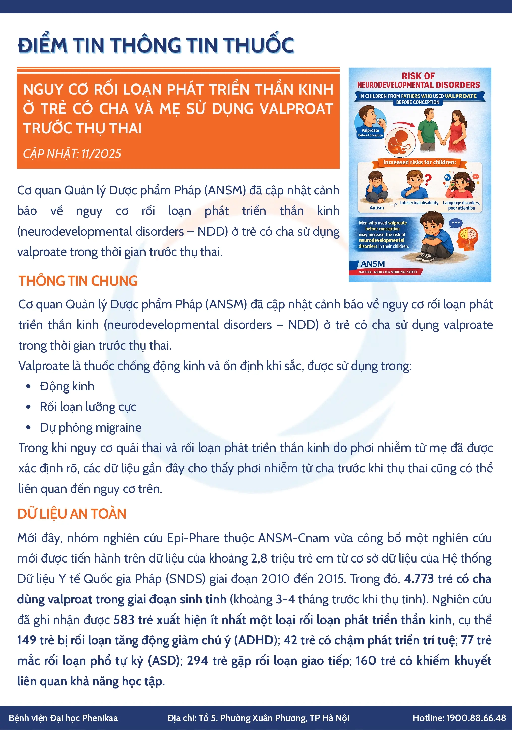 Nguy cơ rối loạn phát triển thần kinh ở trẻ có cha và mẹ sử dụng valproat trước thụ thai