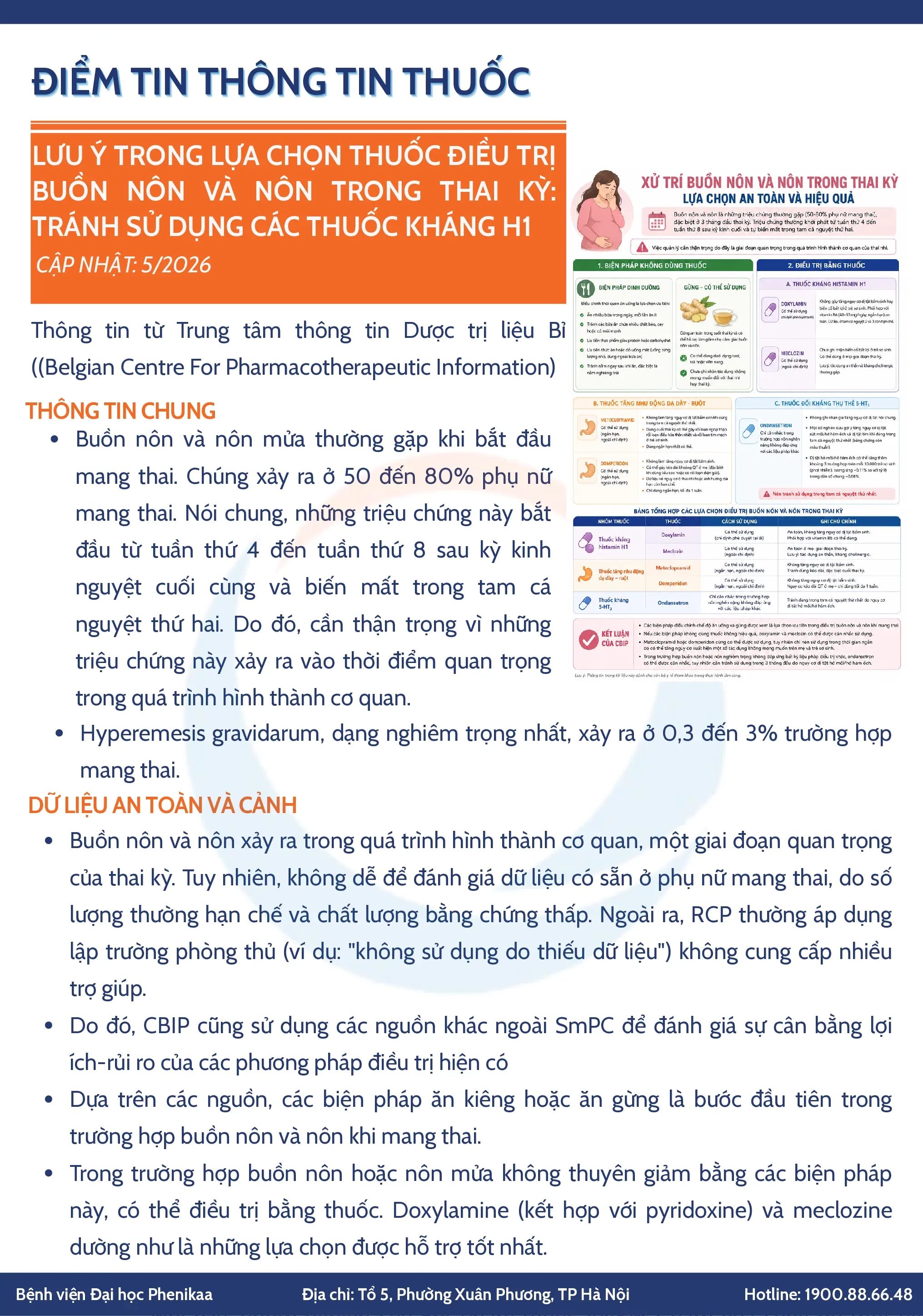 Lưu ý trong lựa chọn thuốc điều trị buồn nôn và nôn trong thai kỳ tránh sử dụng các thuốc kháng H1