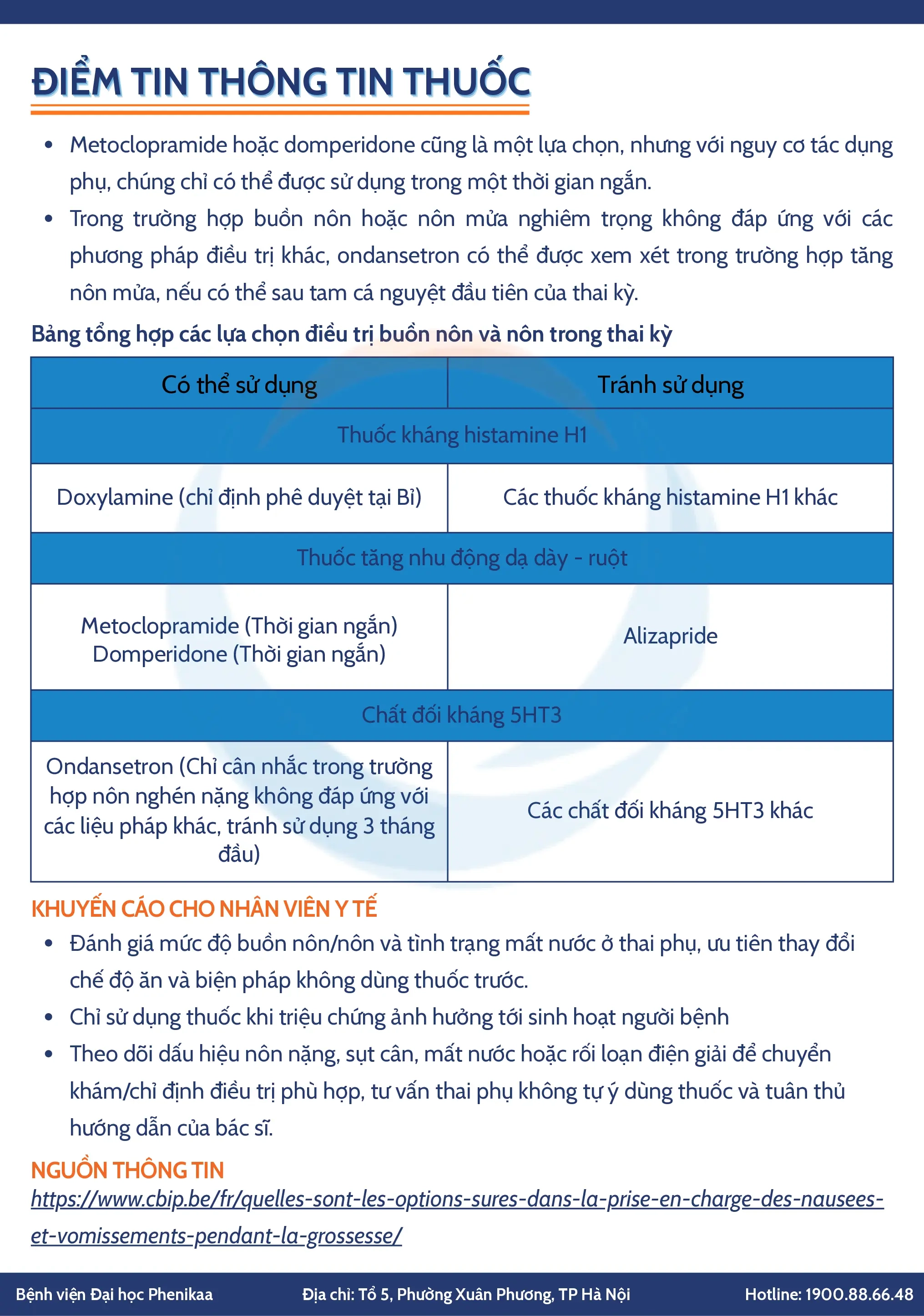 Lưu ý trong lựa chọn thuốc điều trị buồn nôn và nôn trong thai kỳ tránh sử dụng các thuốc kháng H1