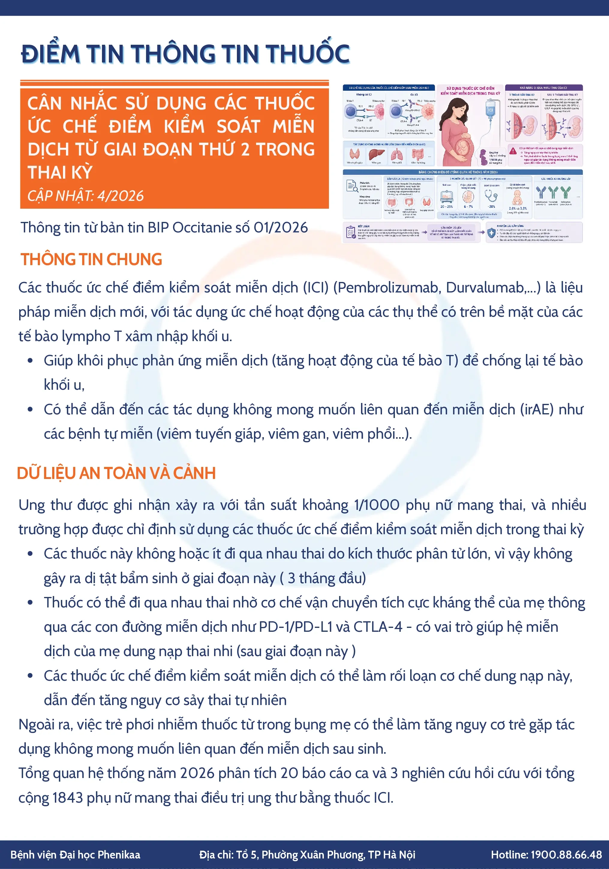 Cân nhắc Sử dụng các thuốc ức chế điểm kiểm soát miễn dịch từ giai đoạn thứ 2 trong thai kỳ