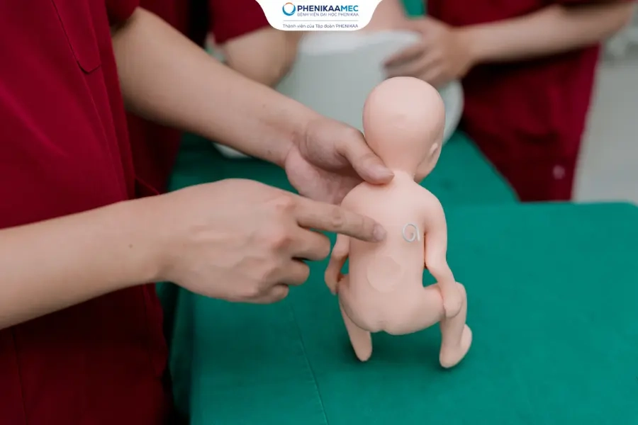 Trực tiếp thực hành trên mô hình mô phỏng bào thai siêu thực theo chuẩn đào tạo quốc tế