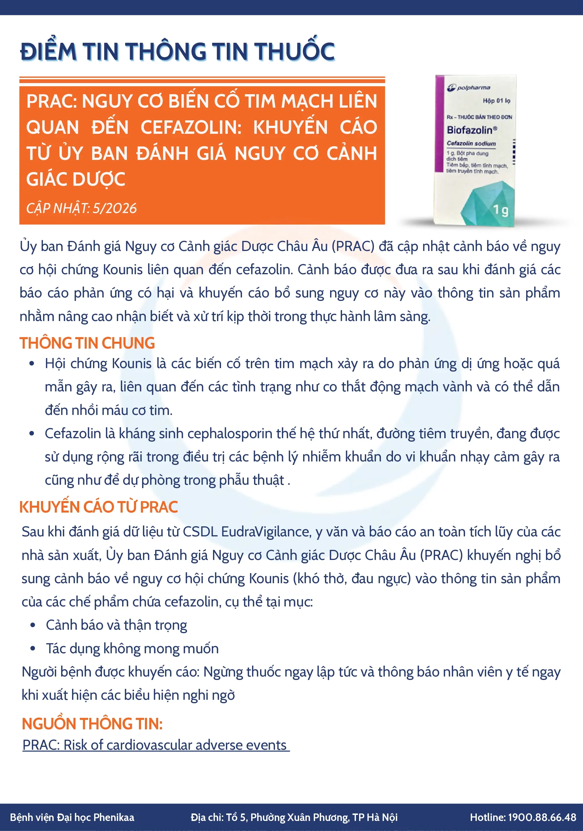 PRAC nguy co bien co tim mach lien quan den cefazolin khuyen cao tu Uy ban danh gia nguy co canh giac Duoc 