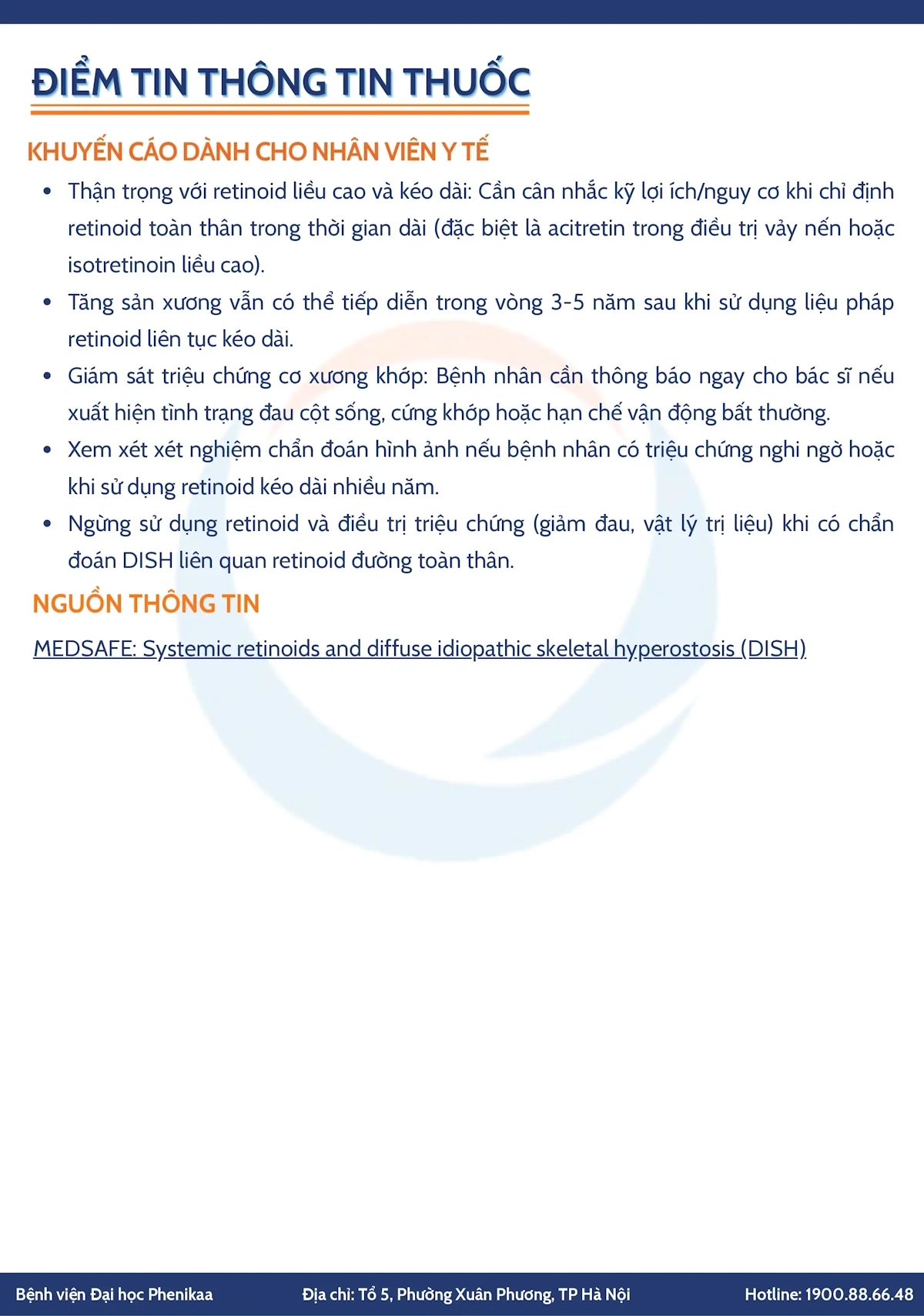 MEDSAFE: Nguy cơ tăng sản xương vô căn lan tỏa khi sử dụng Retinoid dạng uống