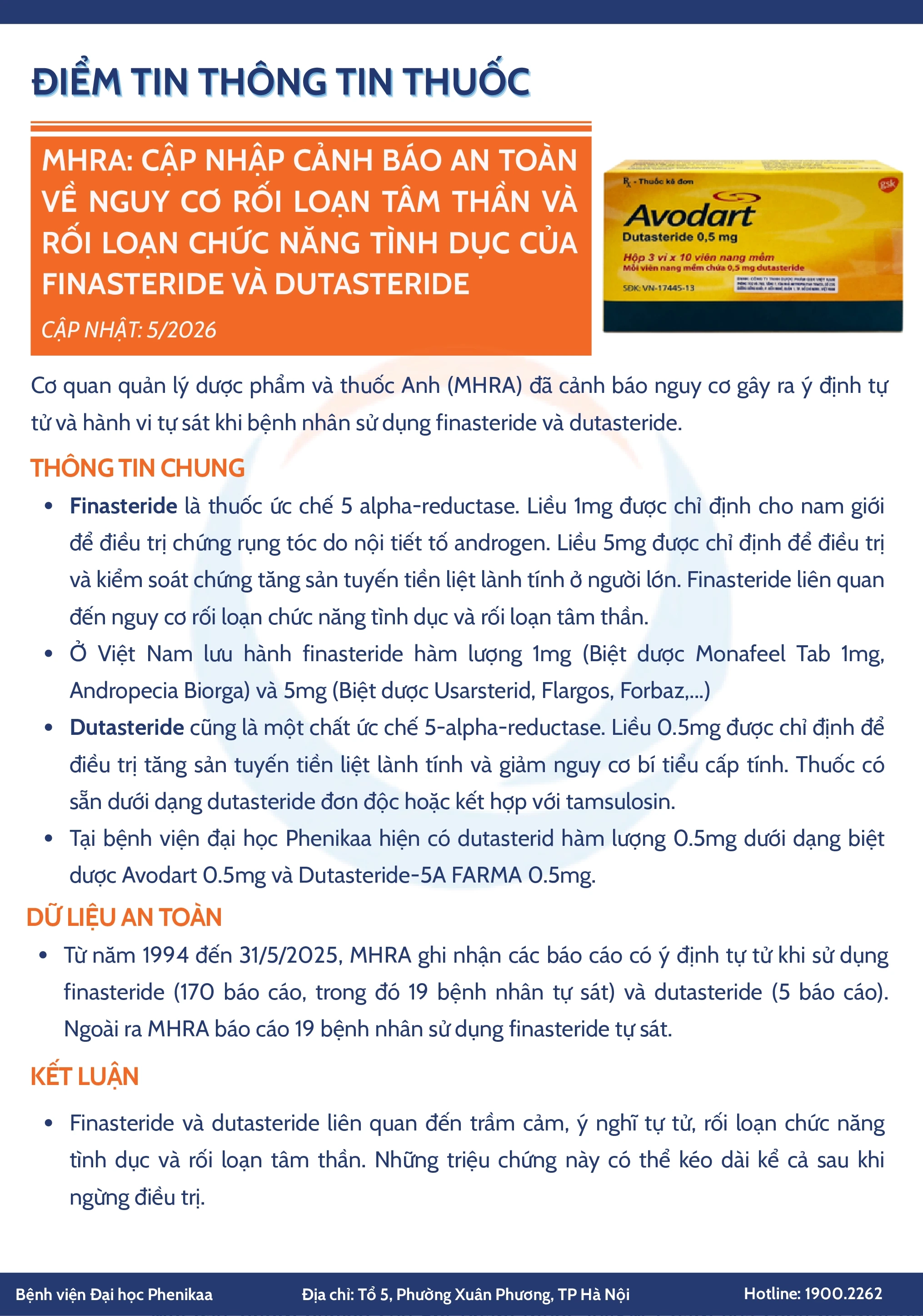 MHRA: Cập nhật cảnh báo an toàn về nguy cơ rối loạn tâm thần và rối loạn chức năng tình dục của Finasteride và Dutasteride