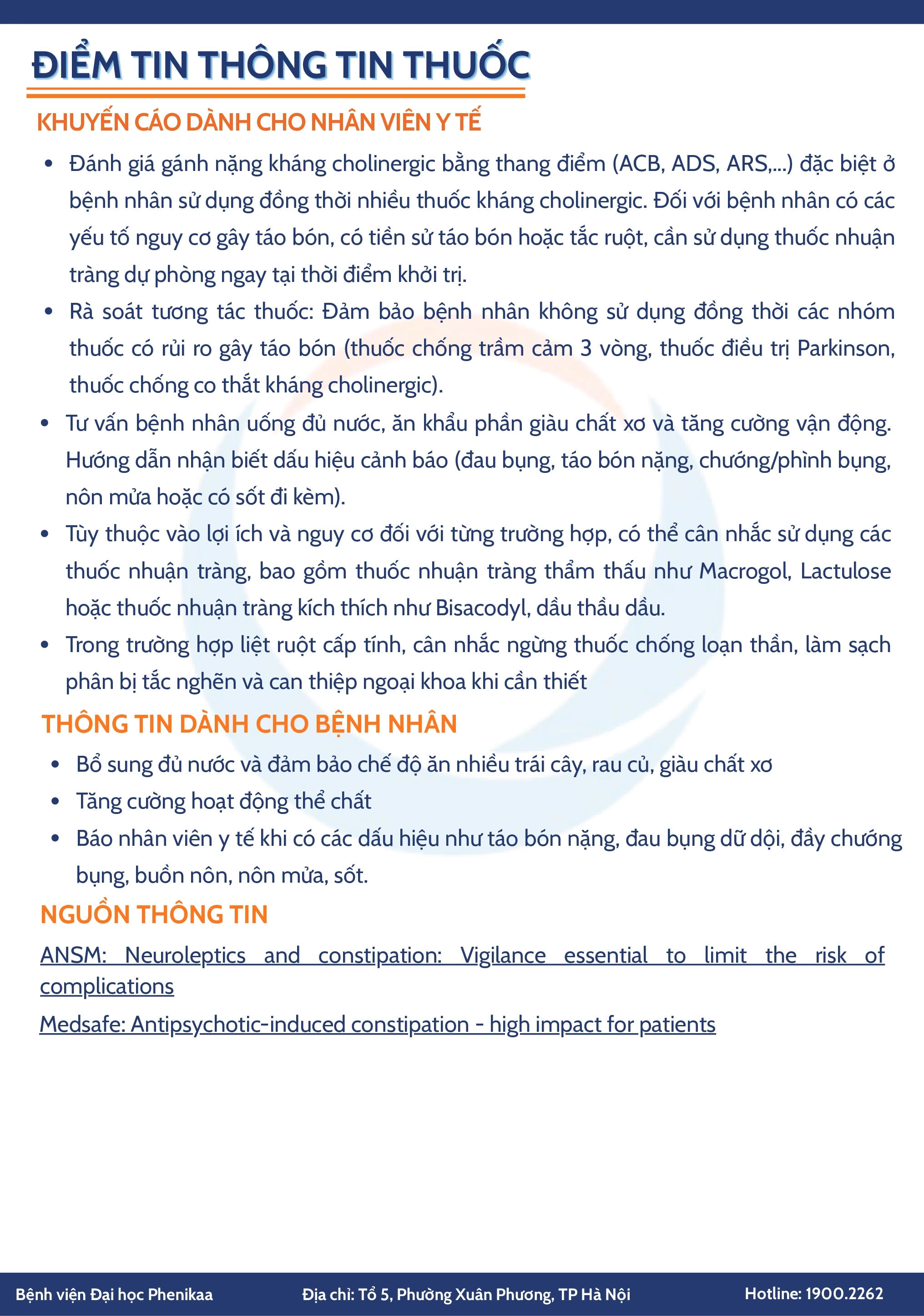 ANSM, MEDSAFE: Nguy cơ táo bón nghiêm trọng khi sử dụng thuốc chống loạn thần