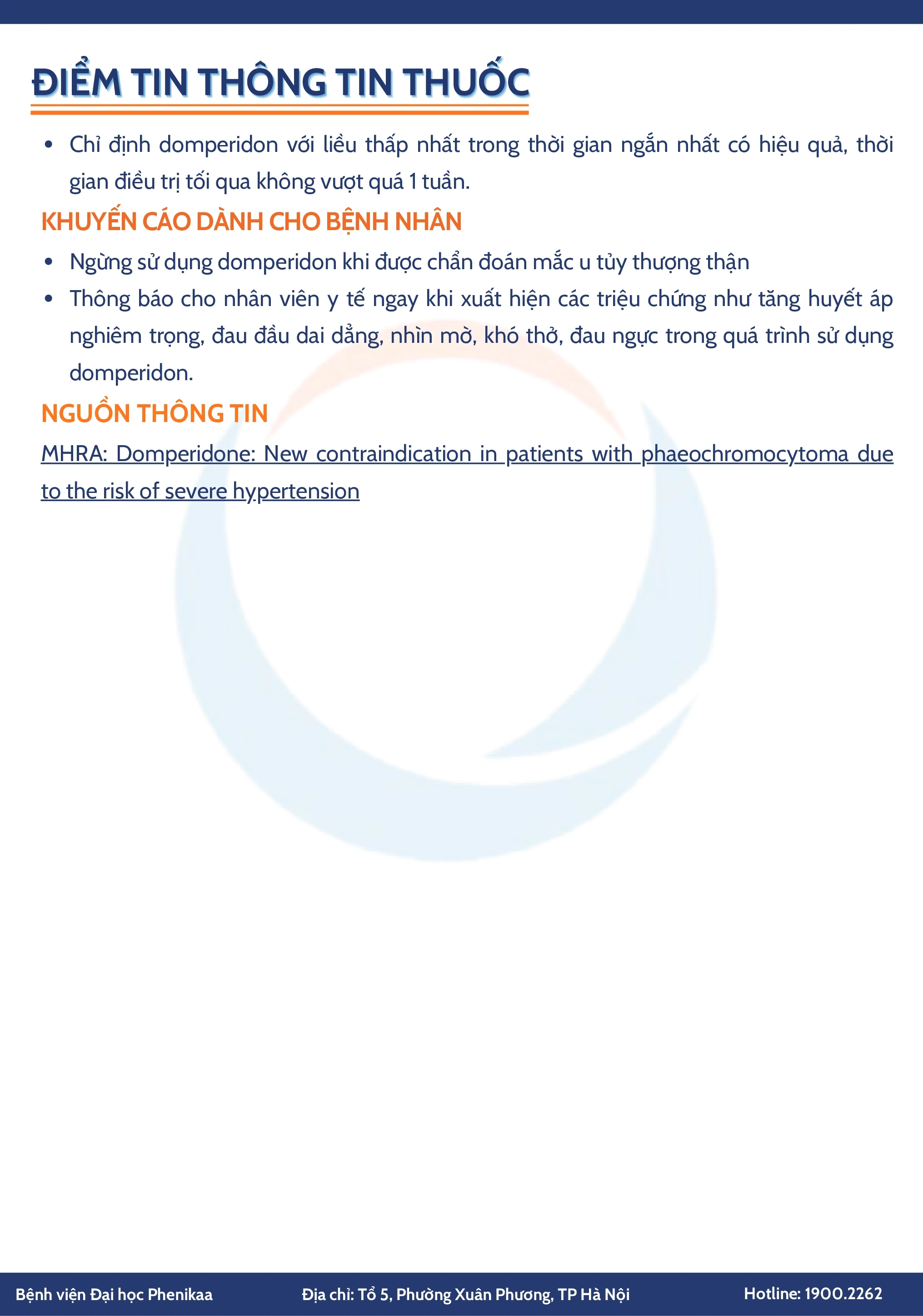 MHRA: Bổ sung chống chỉ định Domperidon trên bệnh nhân u tủy thượng thận do nguy cơ tăng huyết áp nặng