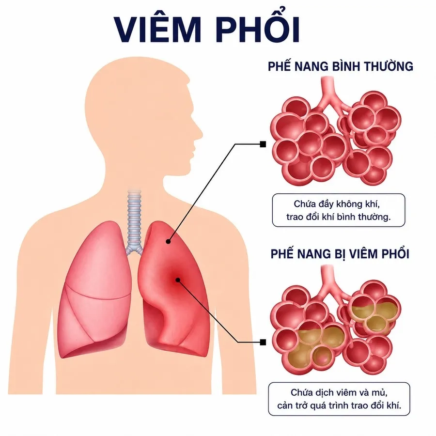 Viêm phổi làm tổn thương nhu mô phổi và ảnh hưởng đến chức năng hô hấp ở trẻ